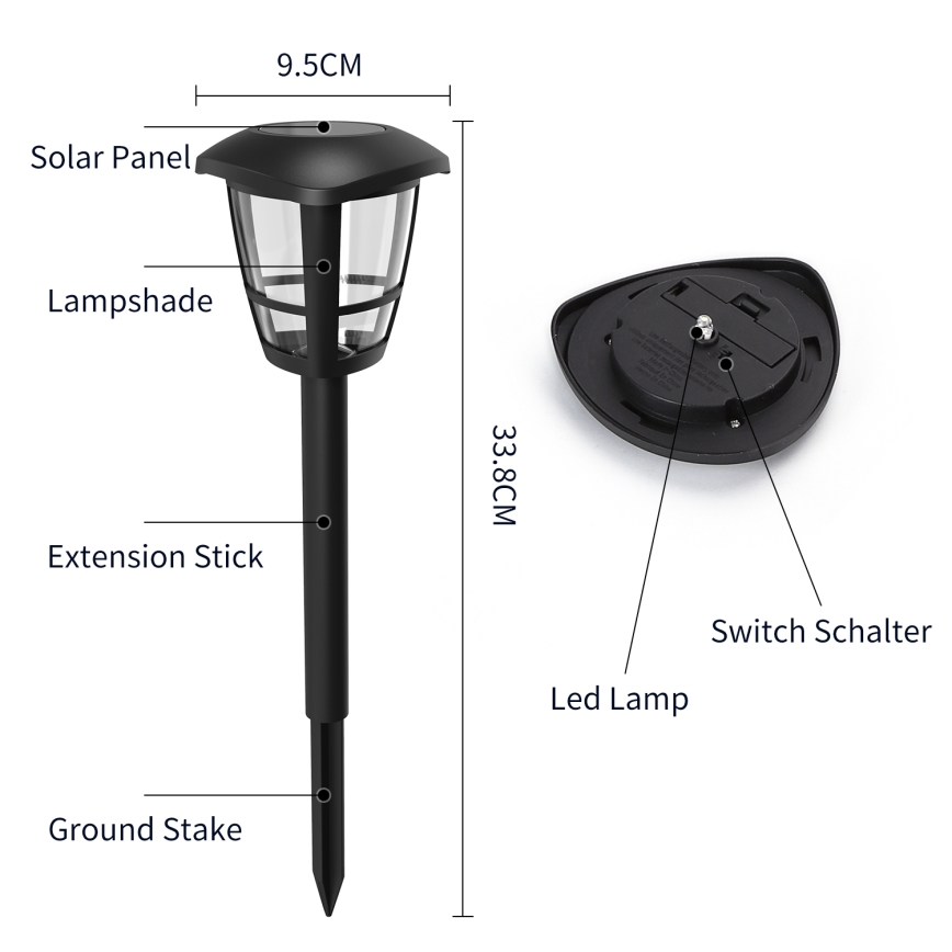 Aigostar - LED Päikesepaneeliga valgusti LED/0,06W/2V 100 mAh 33,8 cm 6500K IP44 must