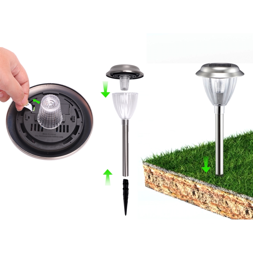 Aigostar - LED Päikesepaneeliga valgusti LED/0,08W/2V 30,4 cm 200 mAh 6500K IP44 matt kroom