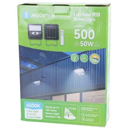 Aigostar - LED päikese tänavavalgusti anduriga LED/50W/3,2V 1000mAh 6500K + kaugjuhtimispult
