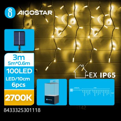 Aigostar - LED päikesetoitel valguskett 100xLED/8 režiimi 8x0,6m 800 mAh IP65 soe valge