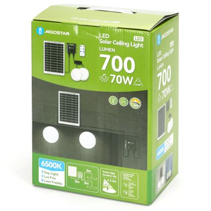 Aigostar - LED päikeseenergiaga laelamp anduriga 2xLED/35W/3,7V 6000 mAh IP65 + kaugjuhtimispult