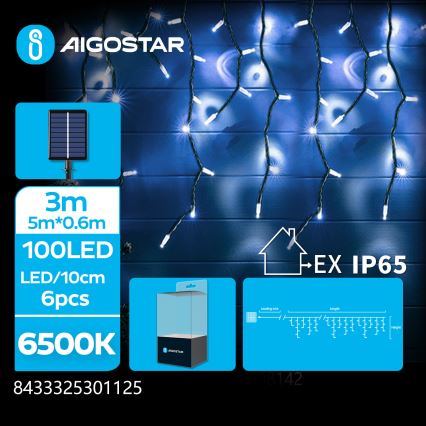 Aigostar - LED päikesetoitega valguskett 100xLED/8 režiimi 8x0,6m 500 mAh IP65 külmvalge