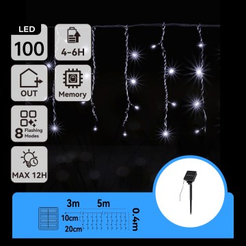 Aigostar - LED päikesetoitel jõulukett 100xLED/8 funktsiooni 8x0,4m IP65 külmvalge 800 mAh