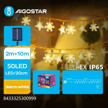Aigostar - LED päikesetoitel jõulukett 50xLED/8 režiimi 12m 800mAh IP65 soe valge