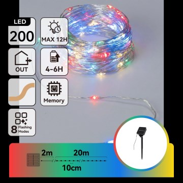 Aigostar - LED päikesetoitel valguskett 200xLED/8 funktsiooniga 22 m IP65 mitmevärviline 800 mAh