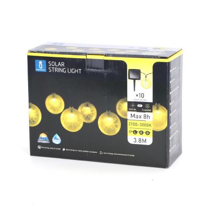 Aigostar - LED päikesevalguse ahel 10xLED/3,8m IP44 600 mAh soe valge
