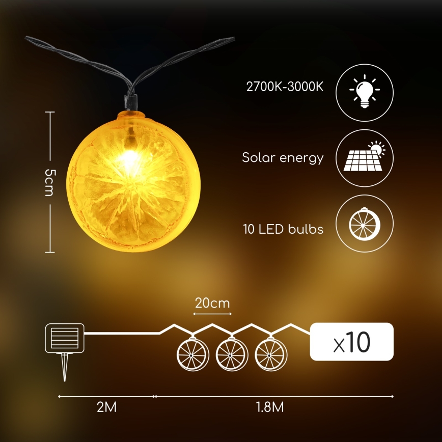 Aigostar - LED päikesevalguse ahel 10xLED/3,8m IP44 600 mAh soe valge