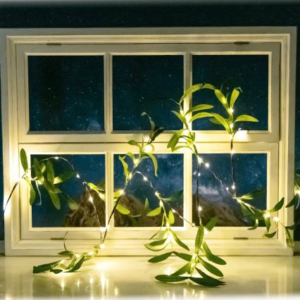 Aigostar - LED päikesevalguse kett 60xLED/4m IP65 300 mAh soe valge oliiv