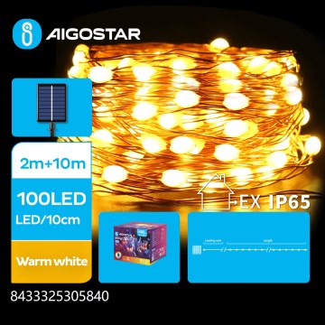 Aigostar - LED päikesevalguskett 100xLED/8 režiimi 12m 800 mAh IP65 soe valge