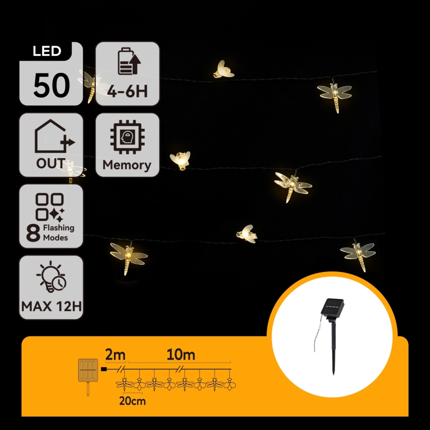 Aigostar - LED päikesevalguskett 50×LED/8 režiimi 10 m 800 mAh IP65 soe valge