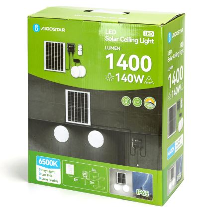 Aigostar - LED päikesepaneeliga valgusti 2xLED/70W/12V 12000 mAh 6500K IP65 läbimõõt 20,5 cm + kaugjuhtimispult
