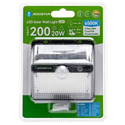 Aigostar - LED päikesevalgusti anduriga, 3,7 V, 6500 K, 1200 mAh, IP65, must