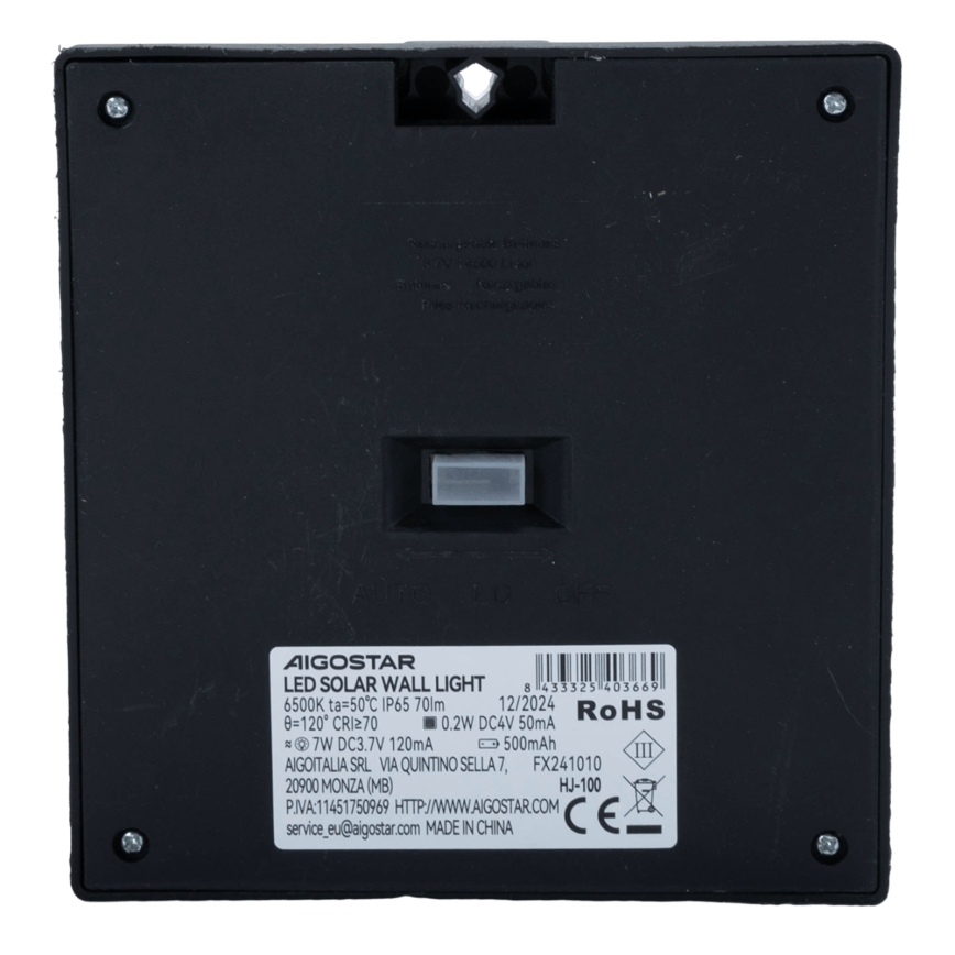 Aigostar - LED päikesevalgusti anduriga LED/3,7V 6500K 500 mAh IP65 must