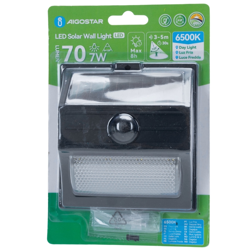Aigostar - LED päikesevalgusti anduriga LED/3,7V 6500K 500 mAh IP65 must