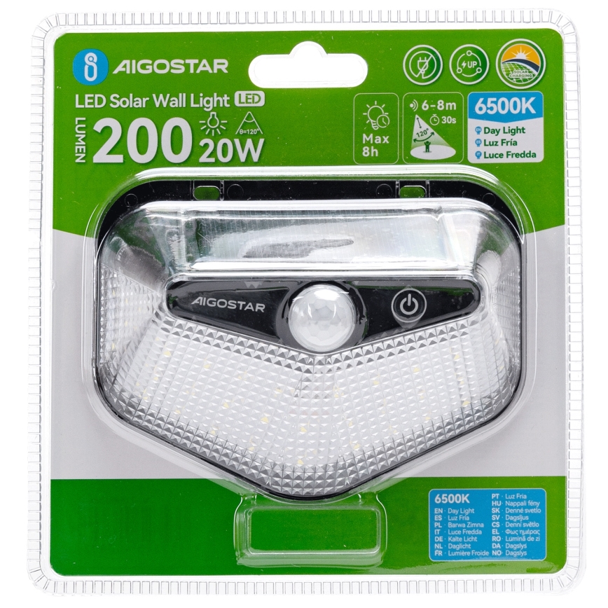 Aigostar - LED päikesevalgusti anduriga LED/3,7V 6500K 500 mAh IP65 must