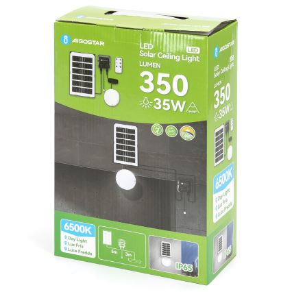 Aigostar - LED päikesevalgusti LED/35W/12V 3000 mAh 6500K IP65 läbimõõt 16,8 cm + kaugjuhtimispult
