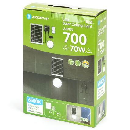 Aigostar - LED päikesevalgusti LED/70W/12V 6000 mAh 6500K IP65 läbimõõt 20,5 cm + kaugjuhtimispult