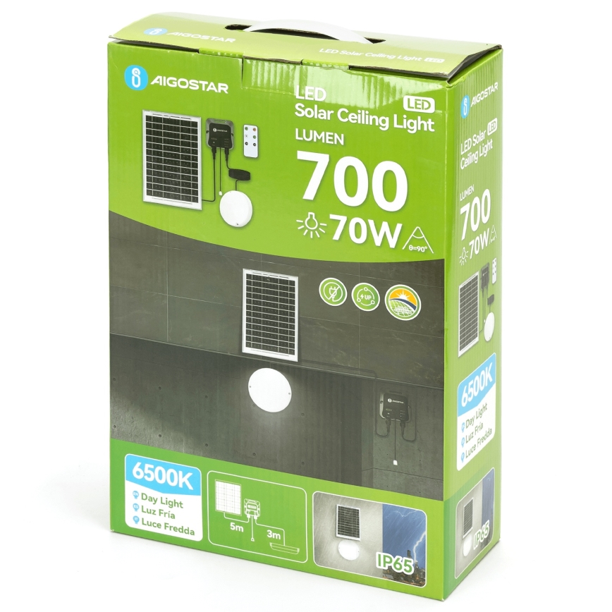 Aigostar - LED päikesevalgusti LED/70W/12V 6000 mAh 6500K IP65 läbimõõt 20,5 cm + kaugjuhtimispult