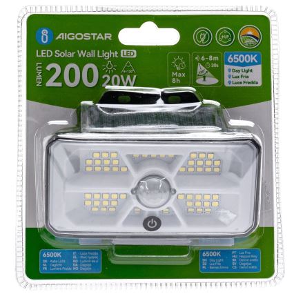 Aigostar - LED päikesevalgusti liikumisanduriga 3,7V 6500K 500 mAh IP65 must