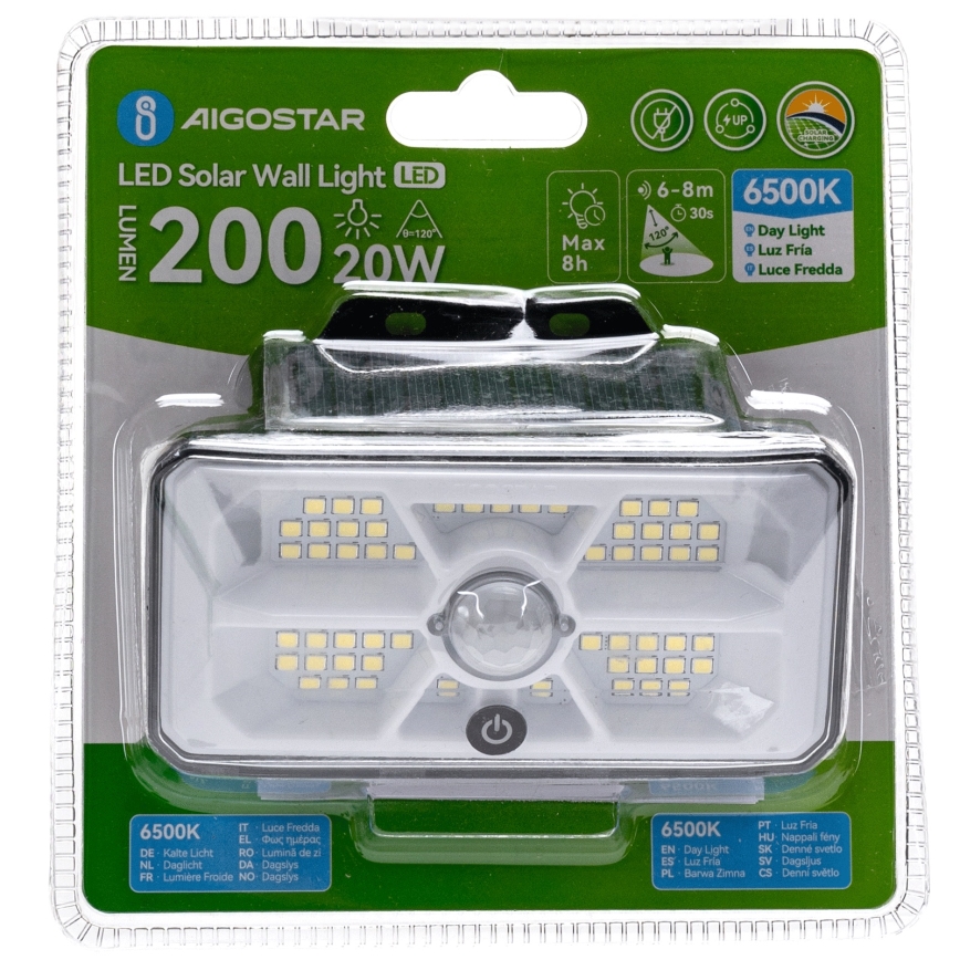 Aigostar - LED päikesevalgusti liikumisanduriga 3,7V 6500K 500 mAh IP65 must