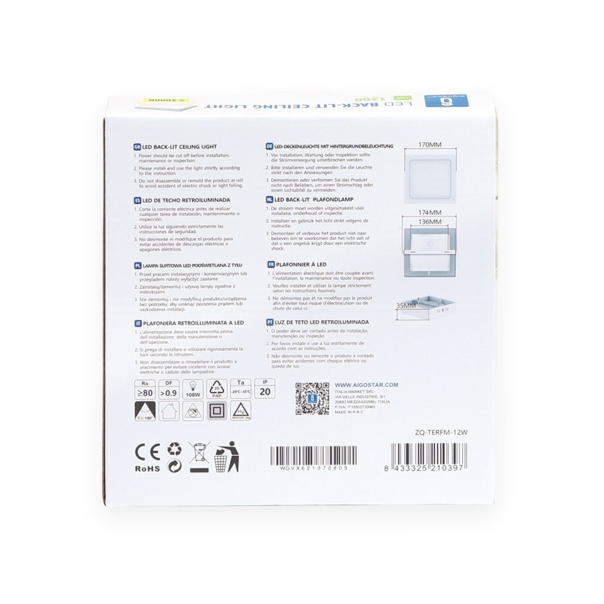 Aigostar - LED Pinnale kinnitatav laevalgusti LED/12W/230V 17,3x17,3 cm 3000K valge
