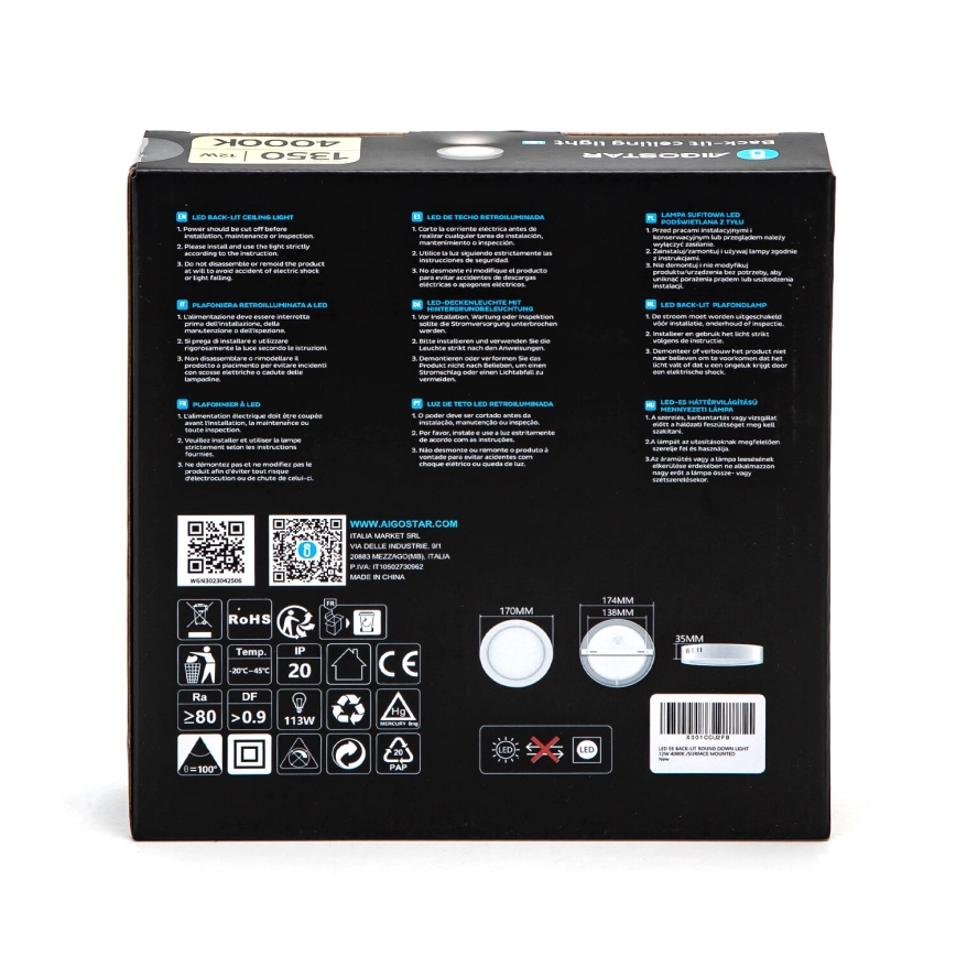 Aigostar - LED Pinnale kinnitatav laevalgusti LED/12W/230V d. 17,4 cm 4000K valge