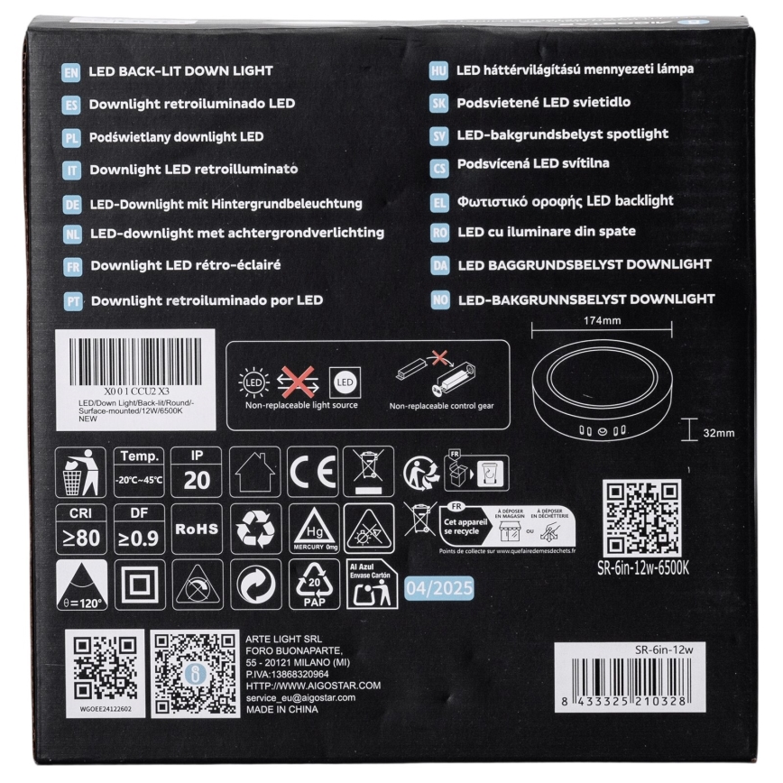 Aigostar - LED Pinnale kinnitatav laevalgusti LED/12W/230V d. 17,4 cm 6500K valge