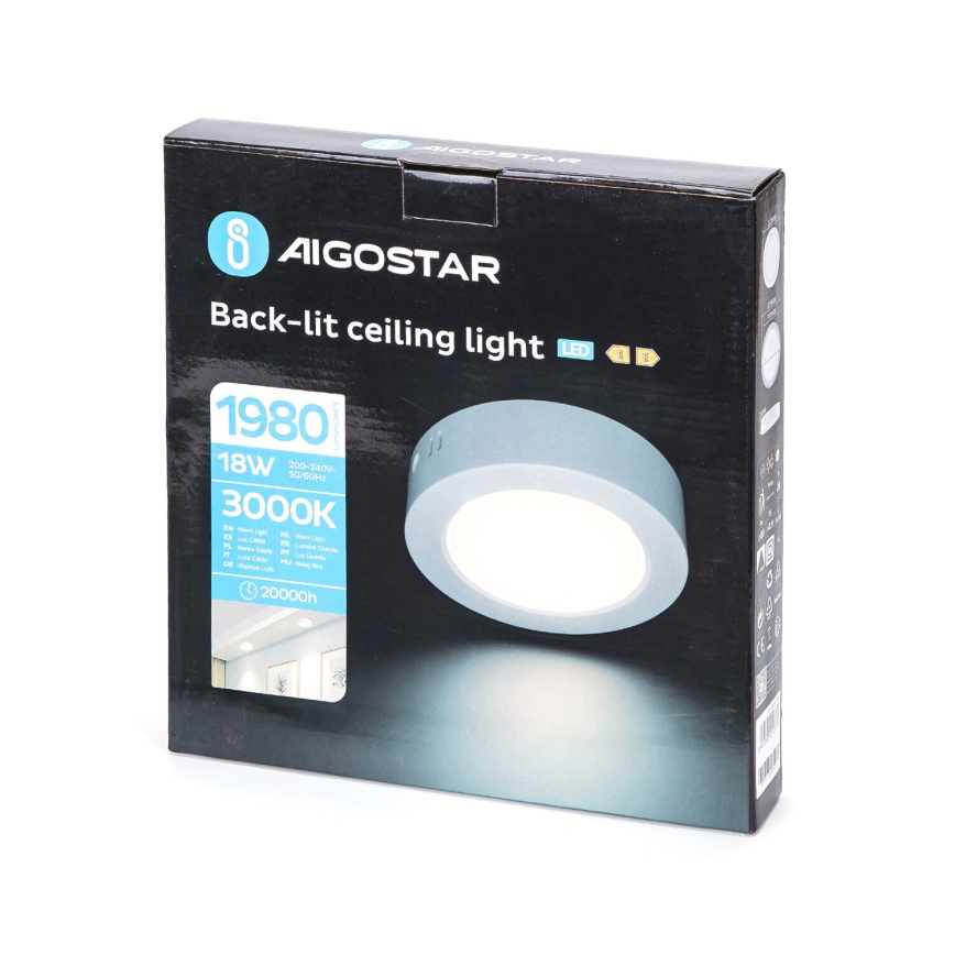 Aigostar - LED Pinnale kinnitatav laevalgusti LED/18W/230V d. 22,6 cm 3000K valge