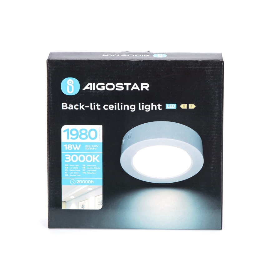 Aigostar - LED Pinnale kinnitatav laevalgusti LED/18W/230V d. 22,6 cm 3000K valge
