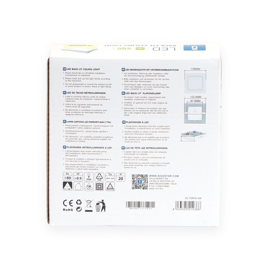 Aigostar - LED Pinnale kinnitatav laevalgusti LED/6W/230V 12,2x12,2 cm 3000K valge
