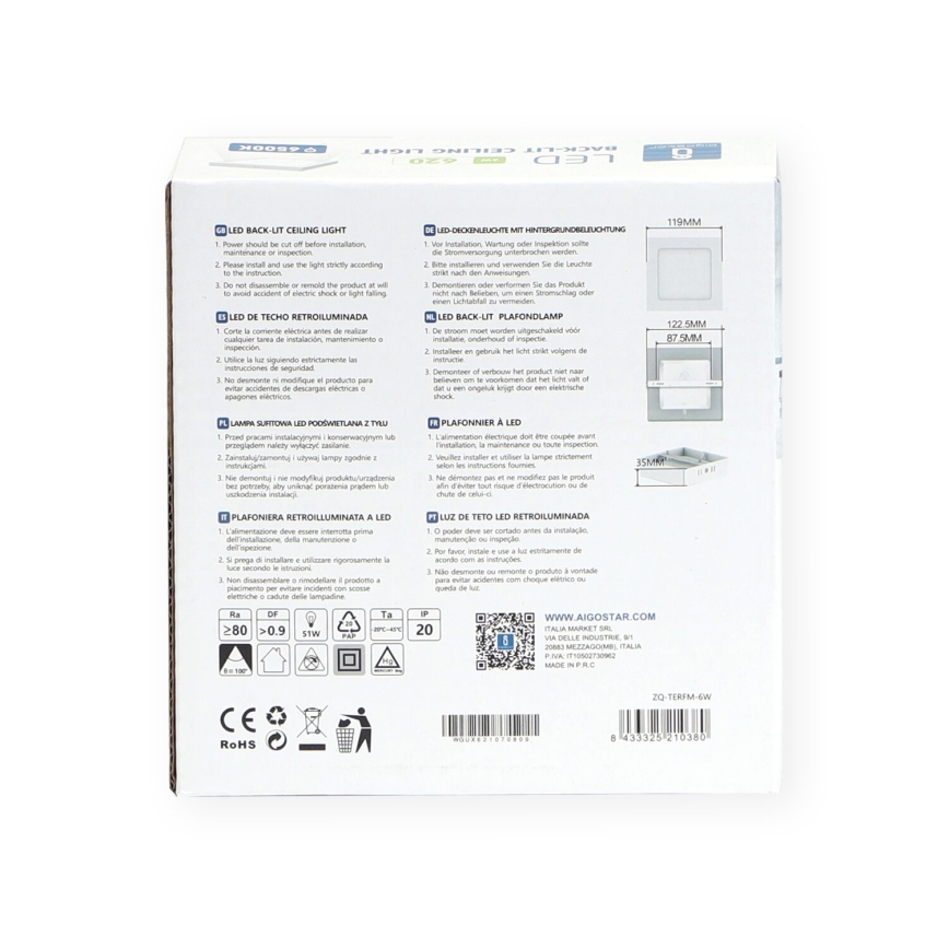 Aigostar - LED Pinnale kinnitatav laevalgusti LED/6W/230V 12,2x12,2 cm 6500K valge