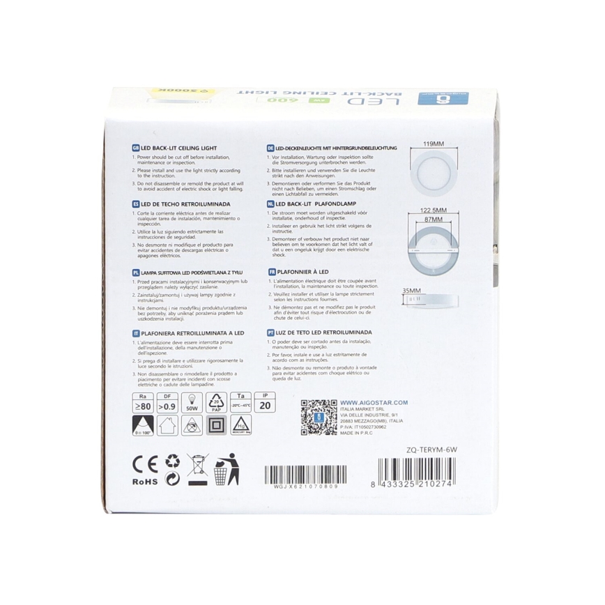 Aigostar - LED Pinnale kinnitatav laevalgusti LED/6W/230V d. 12,3 cm 3000K valge