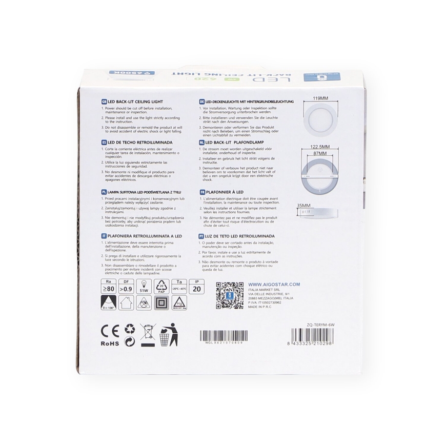 Aigostar - LED Pinnale kinnitatav laevalgusti LED/6W/230V d. 12,3 cm 3000K valge