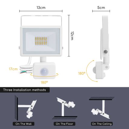 Aigostar - LED Prožektor anduriga LED/20W/230V 4000K IP65 valge