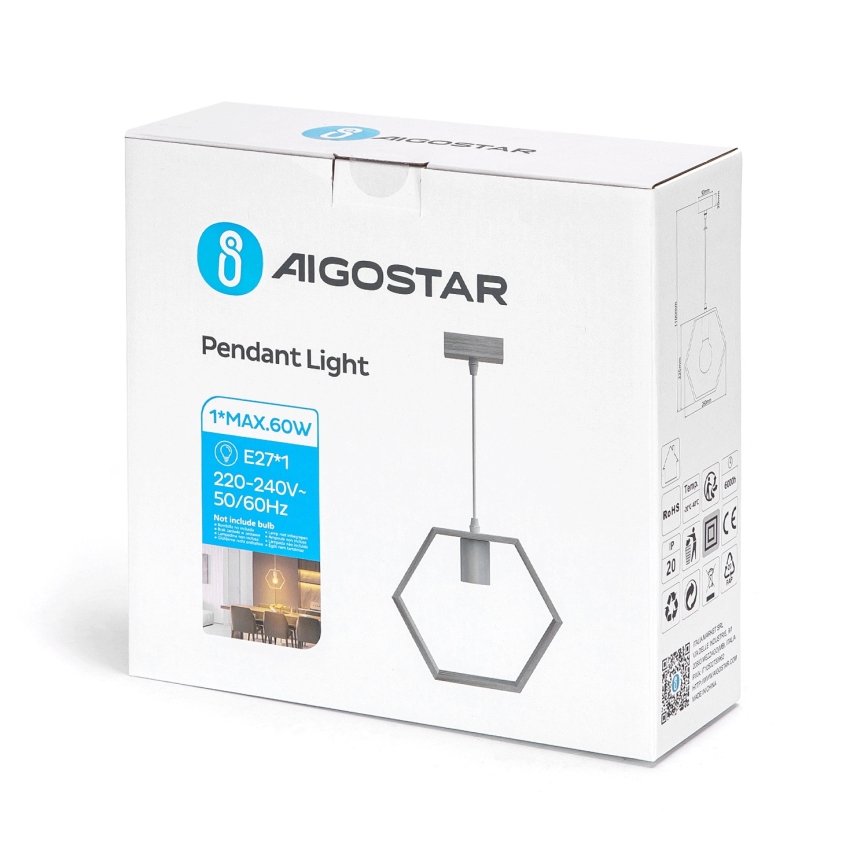 Aigostar - LED puidust rippvalgusti kaabliga 1xE27/9W/230V 2200K männipuit