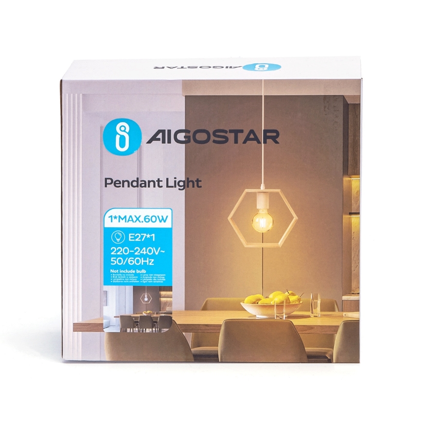 Aigostar - LED puidust rippvalgusti kaabliga 1xE27/9W/230V 2200K männipuit