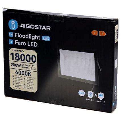Aigostar - LED-reflektor LED/200W/230V 4000K IP65 must