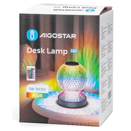 Aigostar - LED RGB Hämardatav laetav laualamp LED/1W/5V 1800mAh 13,5 cm + kaugjuhtimispult