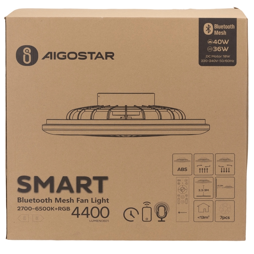 Aigostar - LED RGB Hämardatav laeventilaator valgustiga MESH LED/40W/230V 2700-6500K valge + kaugjuhtimispult