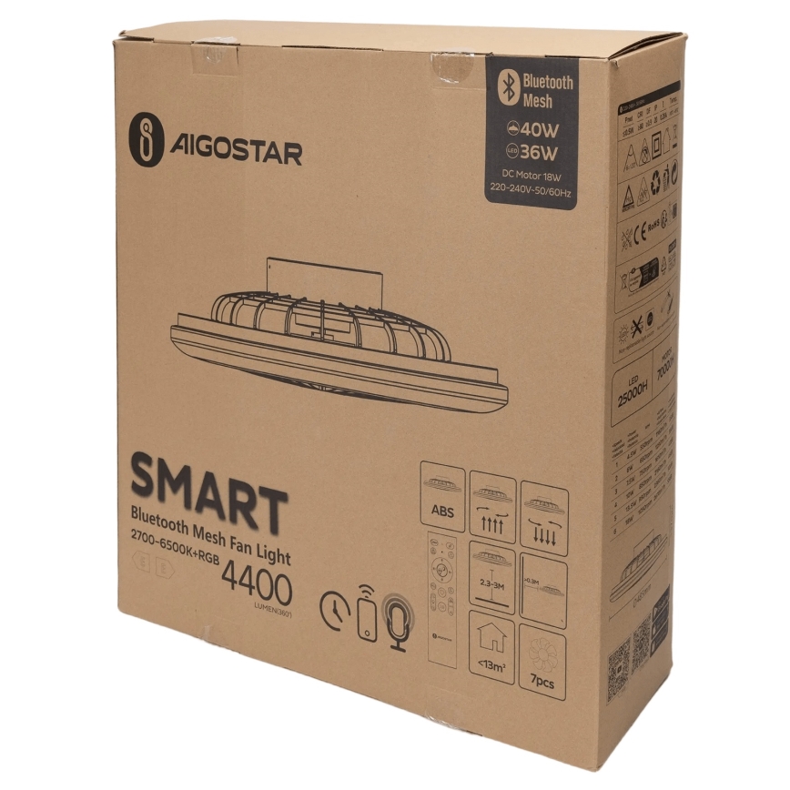 Aigostar - LED RGB Hämardatav laeventilaator valgustiga MESH LED/40W/230V 2700-6500K valge + kaugjuhtimispult