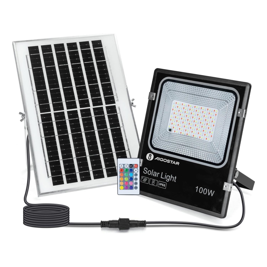 Aigostar - LED RGB Hämardatav päikesepaneeliga prožektor LED/100W/3,2V IP66 + kaugjuhtimispult