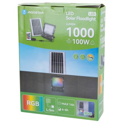 Aigostar - LED RGB Hämardatav päikesepaneeliga prožektor LED/100W/3,2V IP66 + kaugjuhtimispult