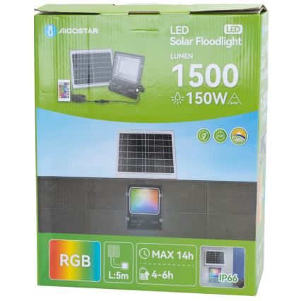 Aigostar - LED RGB Hämardatav päikesepaneeliga prožektor LED/150W/3,2V IP66 + kaugjuhtimispult