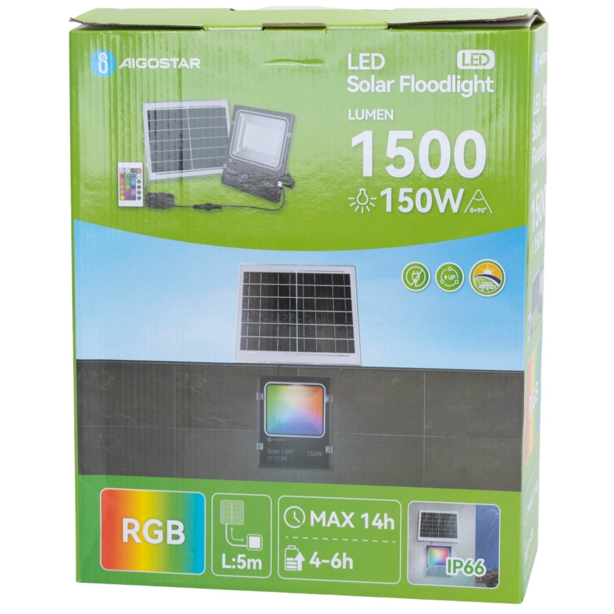 Aigostar - LED RGB Hämardatav päikesepaneeliga prožektor LED/150W/3,2V IP66 + kaugjuhtimispult