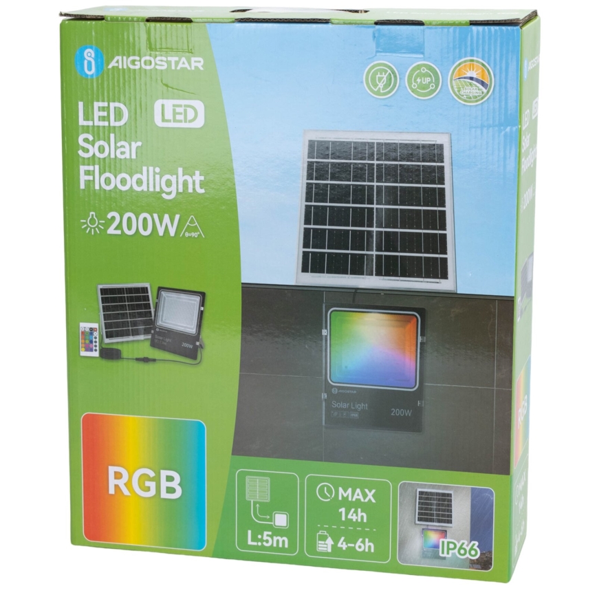 Aigostar - LED RGB Hämardatav päikesepaneeliga prožektor LED/200W/3,2V IP66 + kaugjuhtimispult