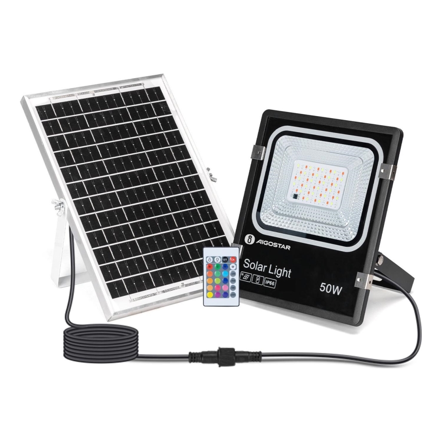 Aigostar - LED RGB Hämardatav päikesepaneeliga prožektor LED/50W/3,2V IP66 4000 mAh + kaugjuhtimispult