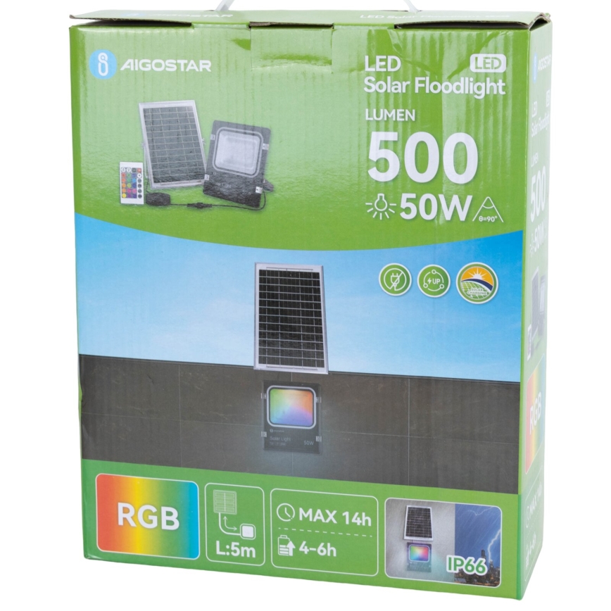 Aigostar - LED RGB Hämardatav päikesepaneeliga prožektor LED/50W/3,2V IP66 4000 mAh + kaugjuhtimispult