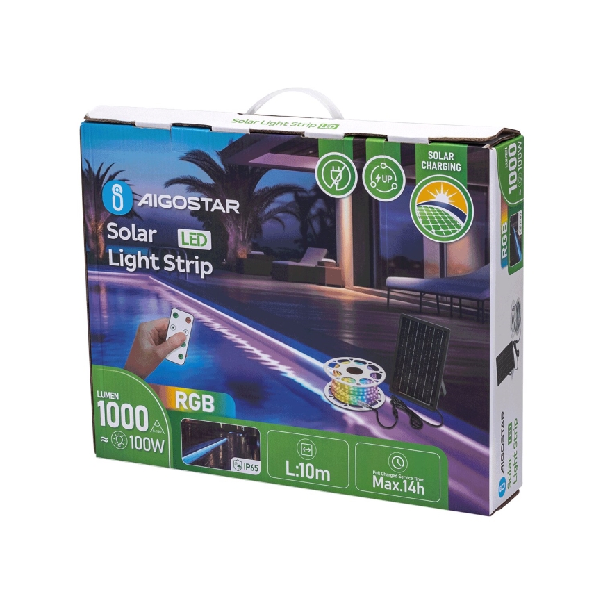 Aigostar - LED RGB Hämardatav päikesepaneeliga valgusriba LED/10W/3,2V 10 m IP65 8000 mAh + kaugjuhtimispult