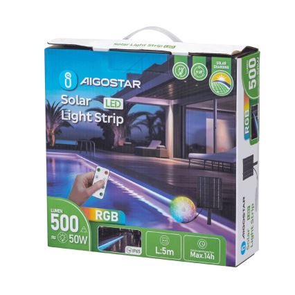 Aigostar - LED RGB Hämardatav päikesepaneeliga valgusriba LED/5W/3,2V 5+2m IP65 + kaugjuhtimispult