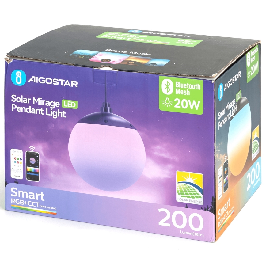 Aigostar - LED RGB Hämardatav päikesepaneeliga lühter MESH LED/20W/3,7V 4000 mAh 2700K-6500K IP65 d. 15 cm